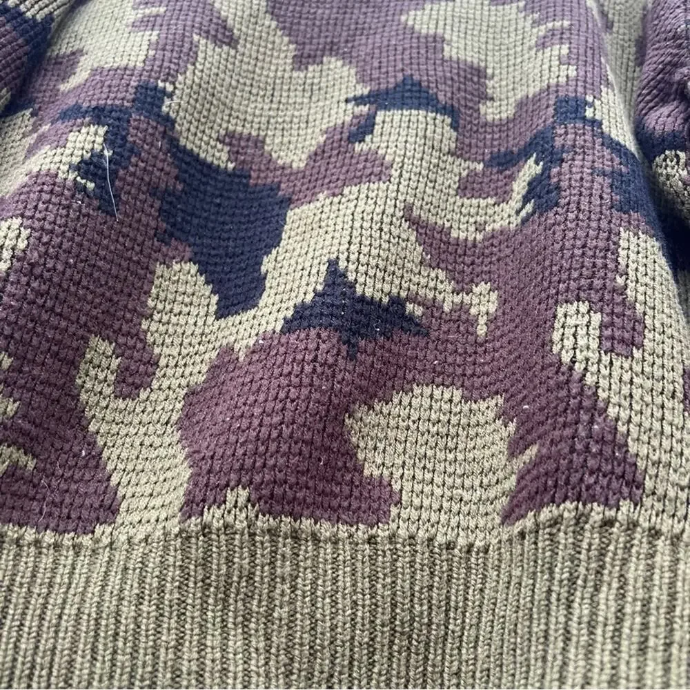 Vintage 80s Redhead Green Brown Camo Knit Hunting Sweater MEDIUM?